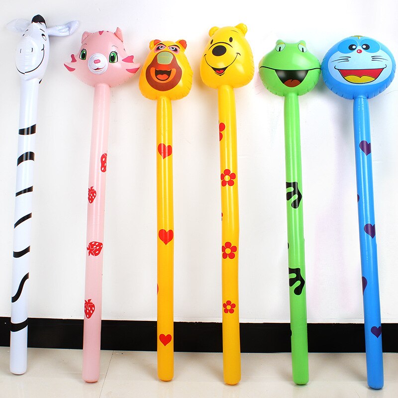 10PCS Cartoon animal head inflatable stick PVC Inflatable toy stick BB call Balloon Outdoor toys Party toys