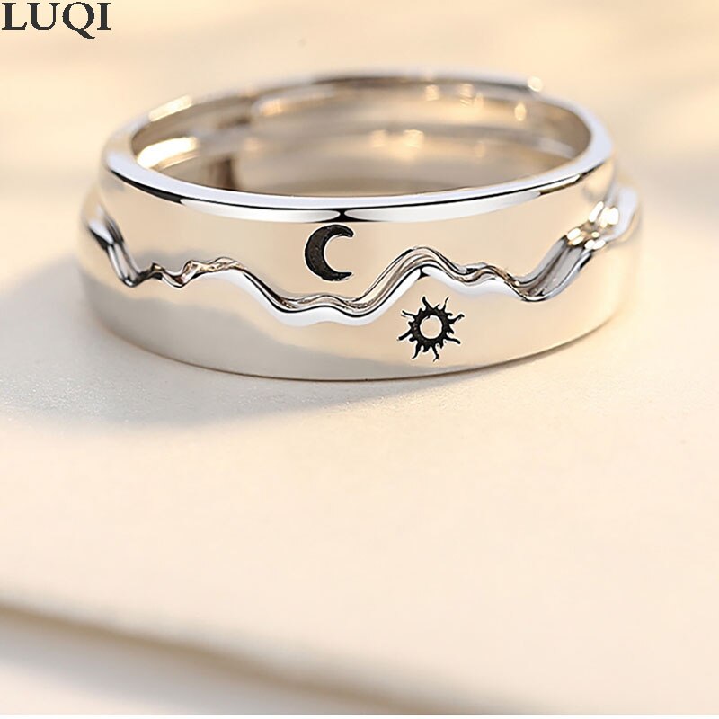 Men's and Women's S925 Silver Plated Platinum Personality Mountain Sea Sun Moon One Couple Rings JZ136