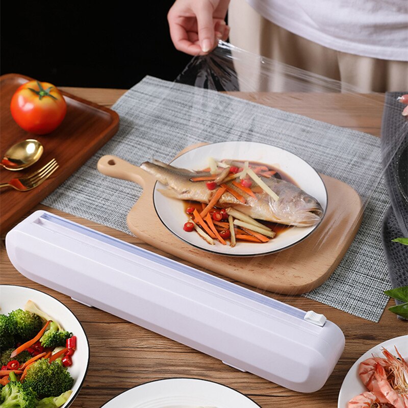 Eten Wrap Dispenser Folie Vershoudfolie Roll Folie Cutter Plastic Houder Opslag Voor Keuken Wrap Vershoudfolie Dispenser Cutter