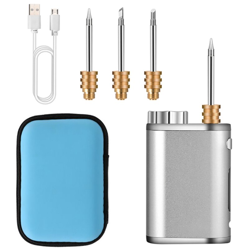 Draagbare Oplaadbare Soldeerbout Usb Draadloze Batterij Soldeerbout 1W-75W High Power Verstelbare: Zilver