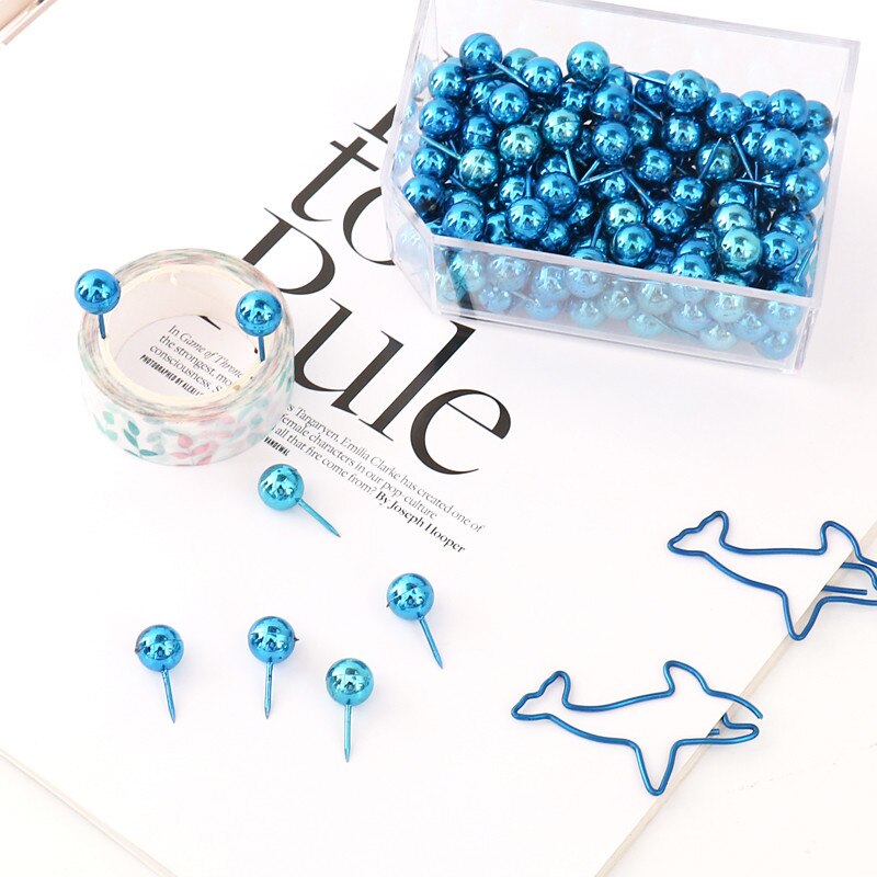 100 stk / kasse blå elektroforetisk overtrukket plastfarvet trykstifter thumbtacks rundt punkt push pins kort tommelfingerstifter pin