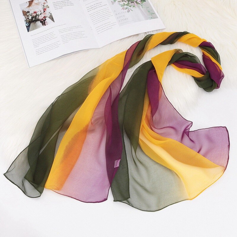 Jifanpaul Gradiënt Zijden Sjaal Vrouwelijke Populaire Sjaal Georgette Multicolor Sjaal Dans Zijden Sjaal: T48Lightyellowpurple