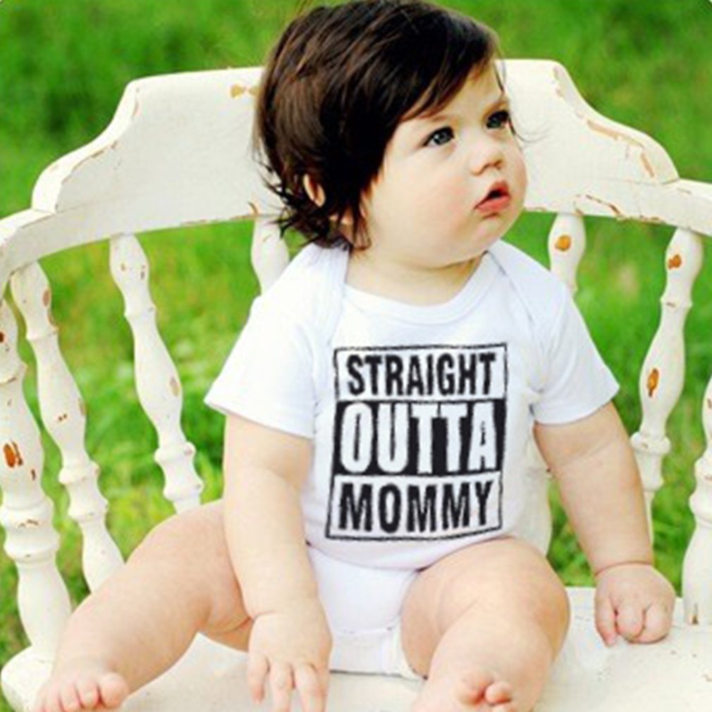 Sommer Baumwolle Baby Jungen Mädchen Kurzarm Strampler GERADE OUTTA MAMA Gedruckt Body Oansatz Infant Overall Kleidung