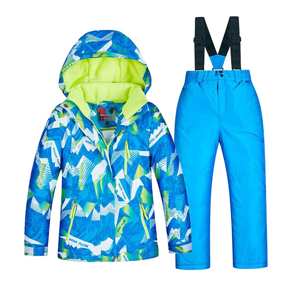 Filles garçons Snowsuit Ski veste pantalon ensemble épaissi thermique imperméable à l'eau coupe-vent enfants Ski snowboard vestes et pantalons ensemble: Blue / L