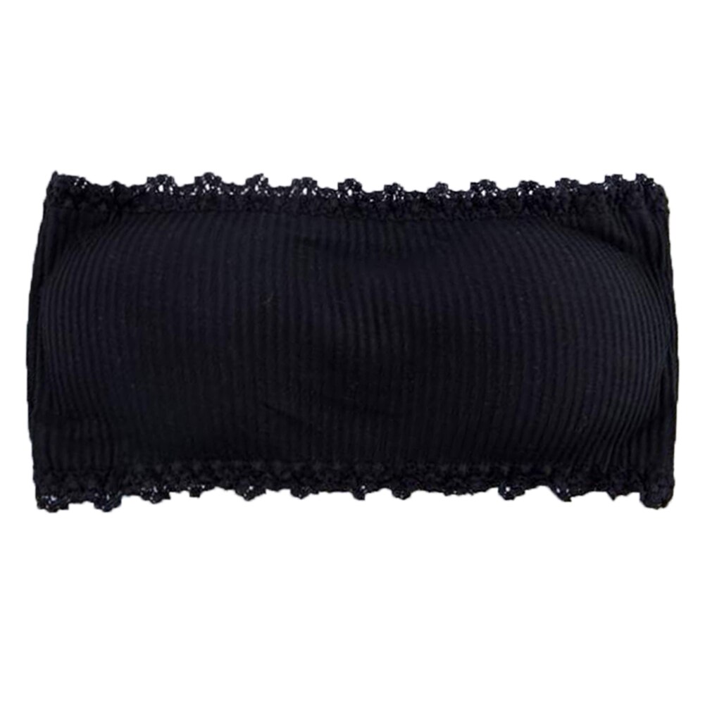 Women'S Strapless Bra Ladies Cotton Solid Wrapped Chest Bottom Underwear With Adjustable Buckle Jacquard Style Chest Wrap #20: Black