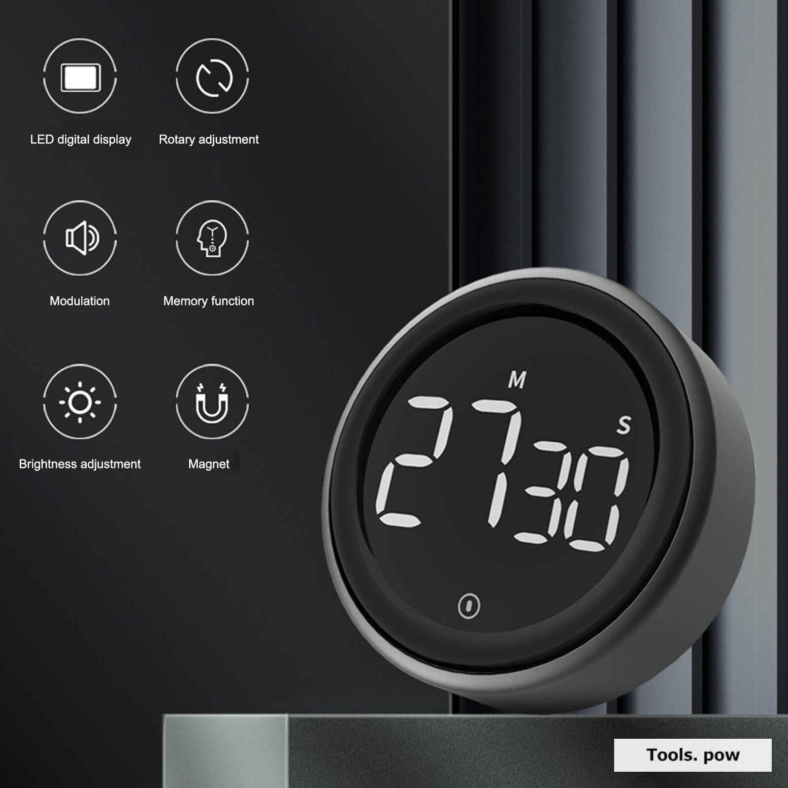 LED Digital Timer Kitchen Rotating Timer Stopwatch Kitchen Shower Study Counter Manual Magnetic Electronic Timing Tool