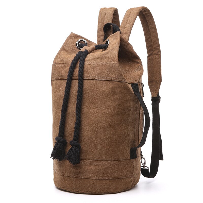 Brand Men's Casual Backpack Korean Canvas Shoulder Bag Trend Couples Basketball Bag Drawstring School Daypack: big coffee