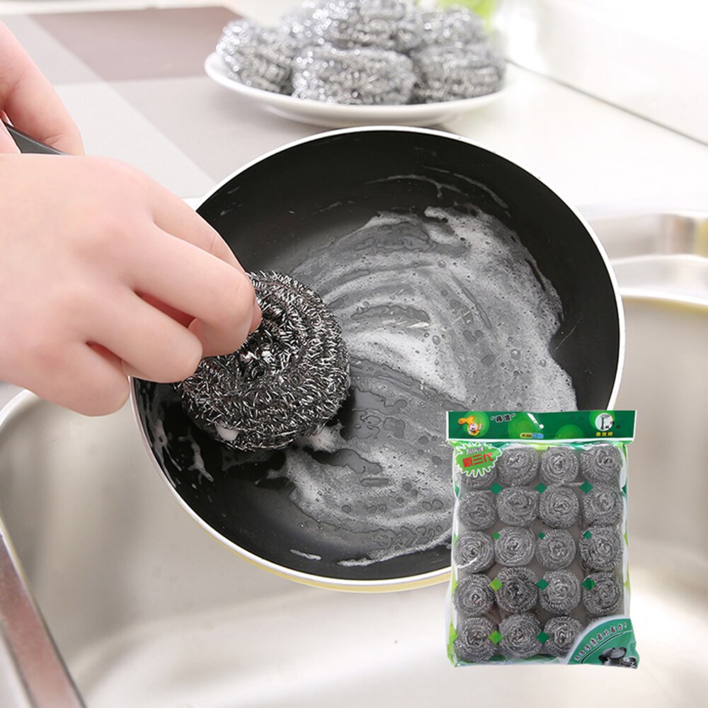 20pcs Stainless Steel Wool Kitchen Wash Tools Household Department Store Dish Washing Decontamination Clean Wire Ball Steel Wool