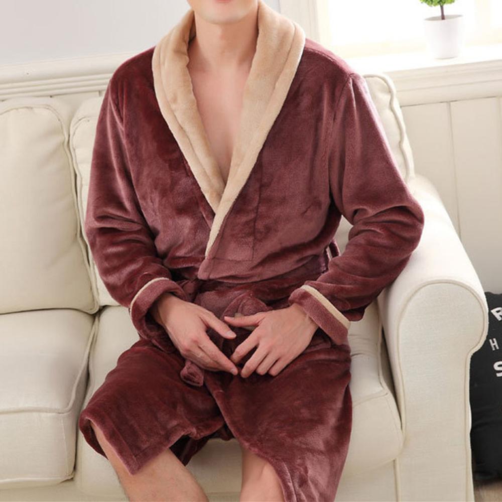 Inverno dos homens Alongou Xale de Pelúcia Roupas Casaco de Manga Comprida Robe de banho Roupão de Banho Casa robe peignoir homme peignoir homme