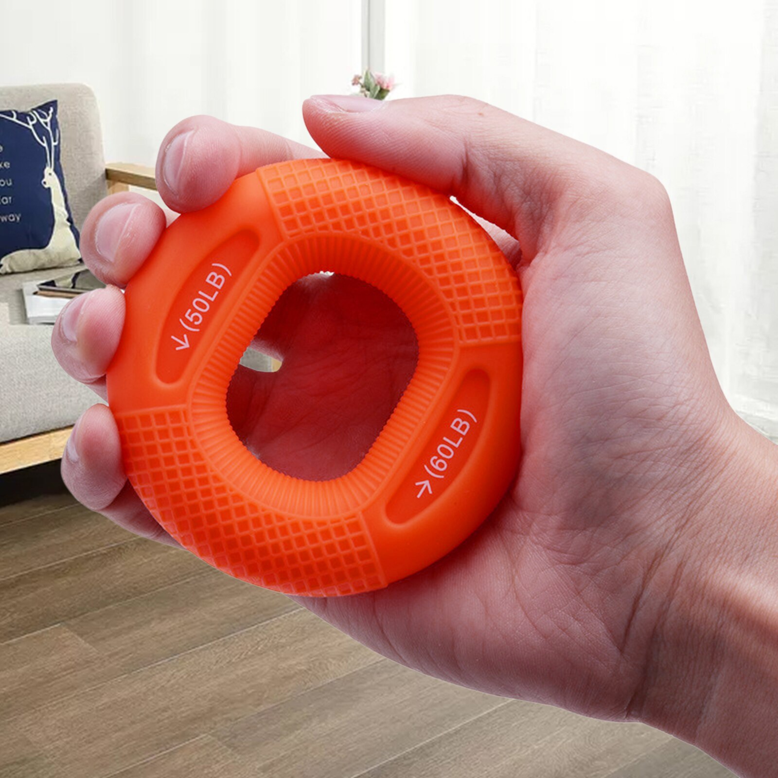 Anneau de renforcement de la poignée en Silicone, appareil de musculation de la force de la main, du poignet et de l&#39;avant-bras: Orange 50LB 60LB