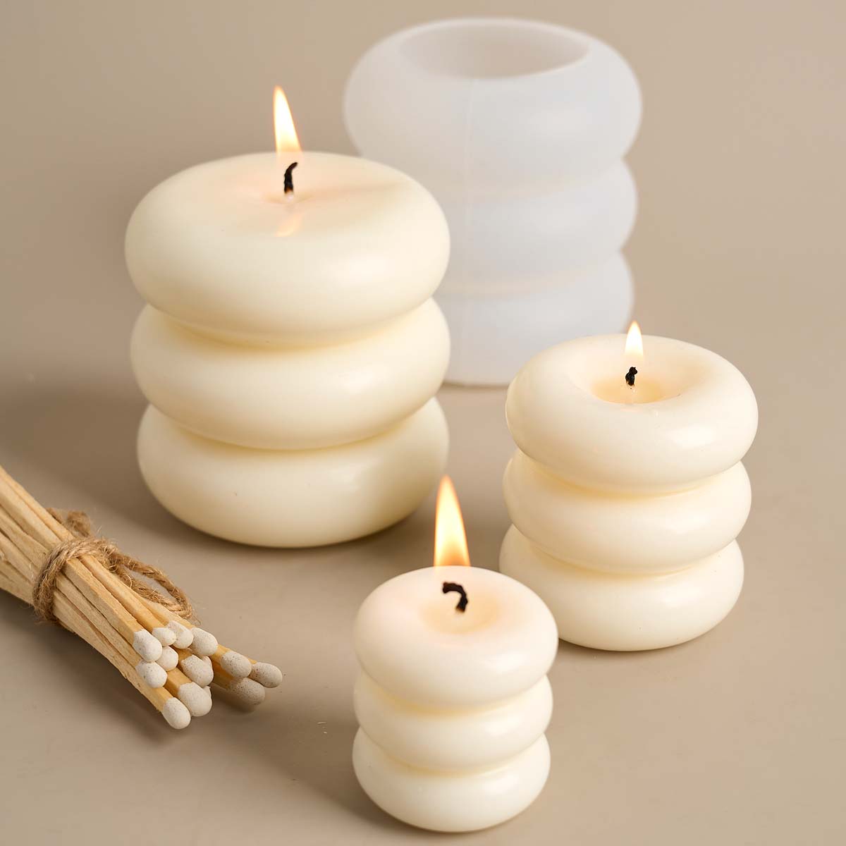 Molde de vela de silicona con forma de Donut de tres capas, círculo apilado DIY, velas perfumadas, moldes de jabón, artesanía de resina de yeso, decoración del hogar