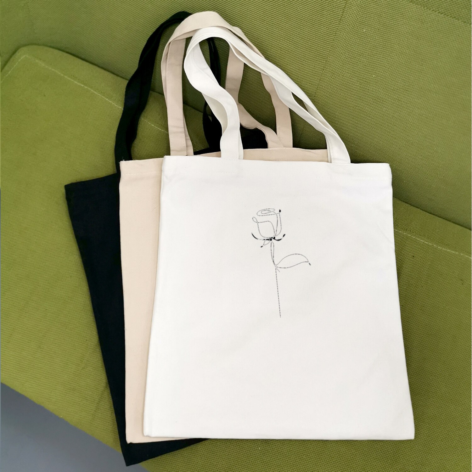 Handtassen voor jonge dames, stoffen canvas tas, reistas voor dames, eco-herbruikbare schoudertassen, schooltas, lijntekening, print