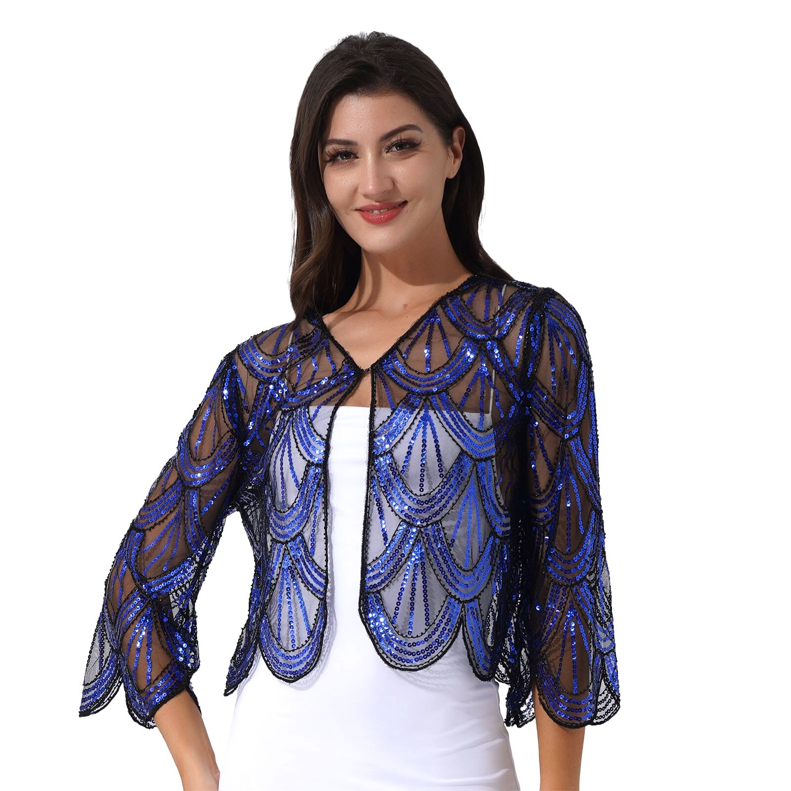 Bolero de lentejuelas para mujer, chal de manga larga, encogimiento de hombros, cárdigan, Tops, envoltura nupcial de boda, vestido sin mangas, cubierta de protección solar: Verde