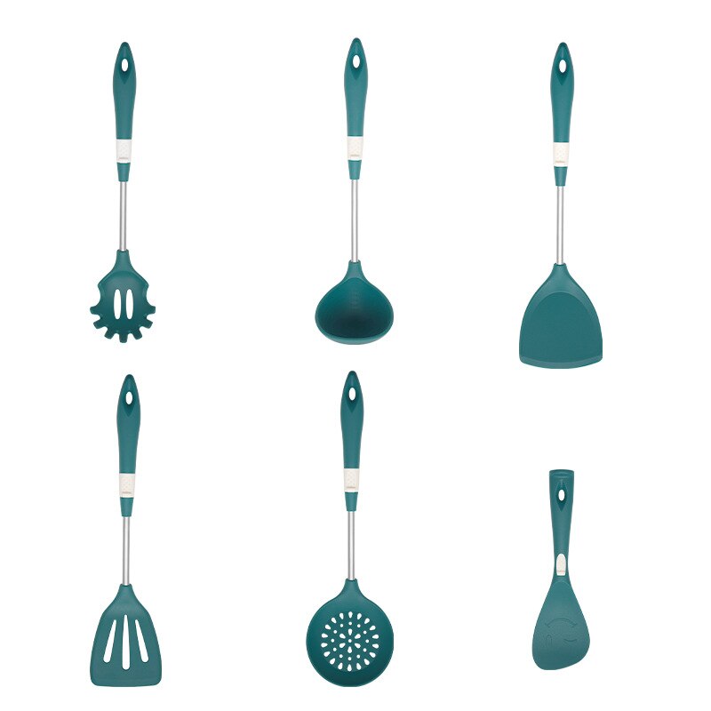 GreenLife Set Da 7 Utensili Da Cucina In Nylon E Legno Rosa, Resistenti Al Calore, Anti Graffio Per Pentole Antiaderenti, Con Coccio - 2