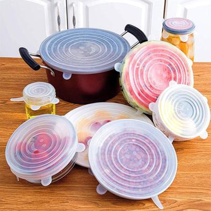6 PCS Silicone Stretch Lids Universal Silicone Food Wrap Bowl Pot Lid Silicone Cover Pan Cooking Kitchen Accessories