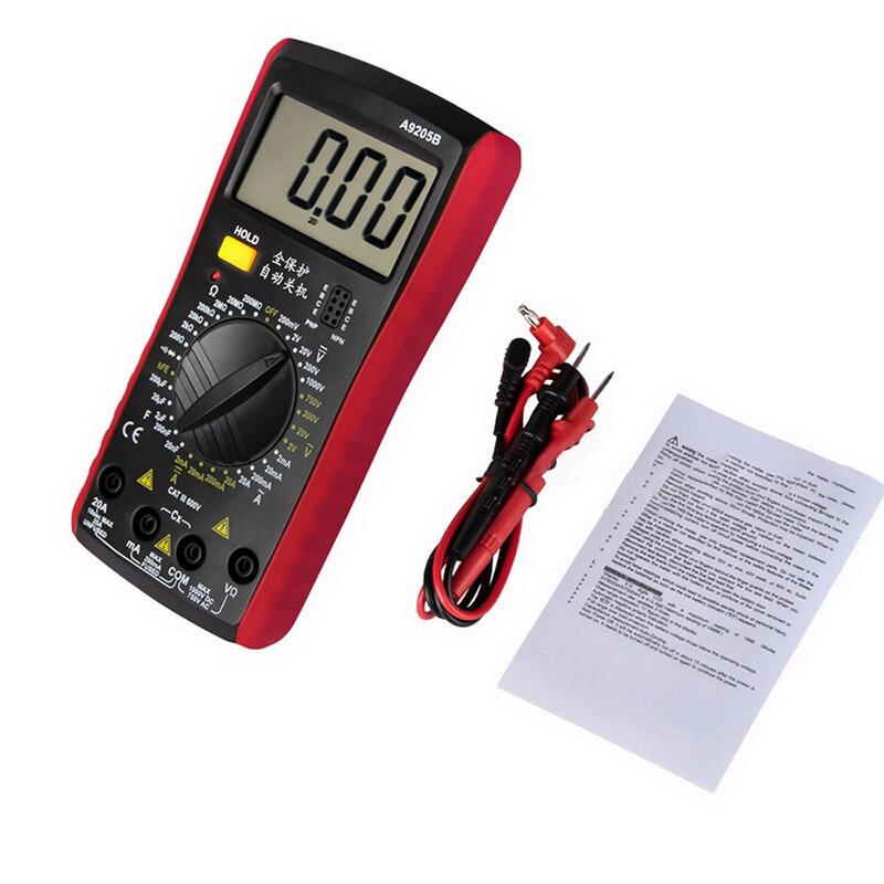 Dc10v ~ 1000v 10a ac 750v strömtestare test lcd-display  a9205b lcd digital multimeter voltmeter amperemeter ohmmeter: A9205b röda