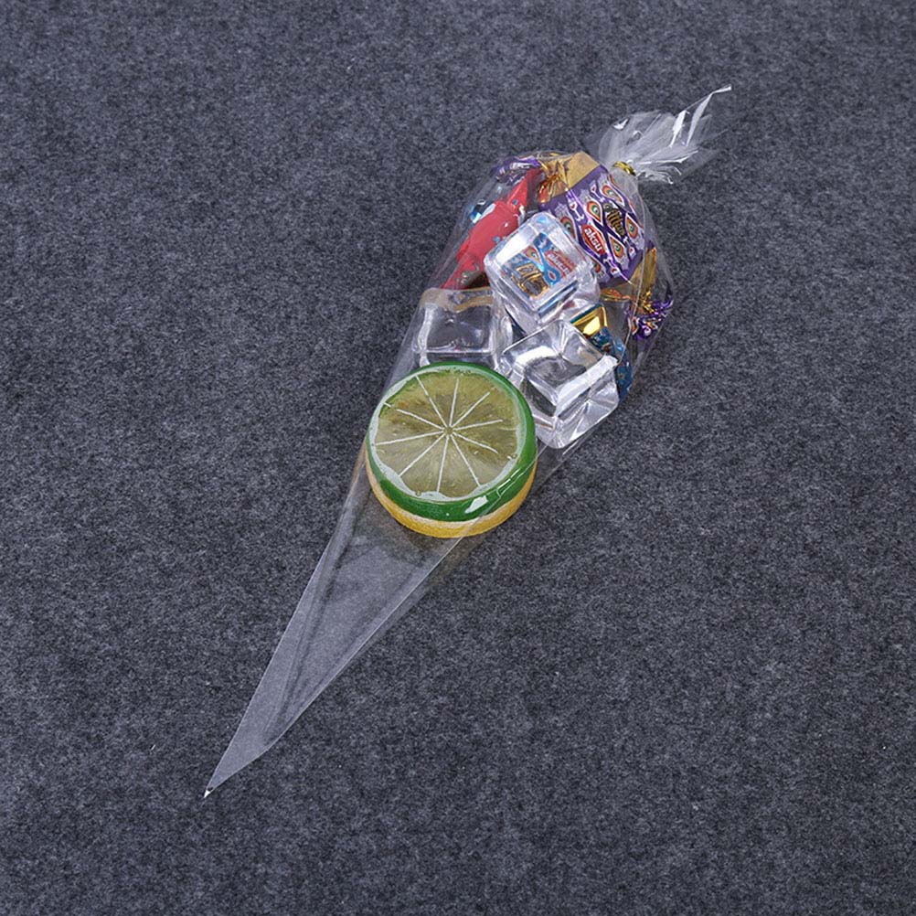 100 Pcs Cellophane Bags Transparent Triangle OPP Plastic Treat Bags Food Packaging Bags Candy Bags With Twist Ties For Fruit