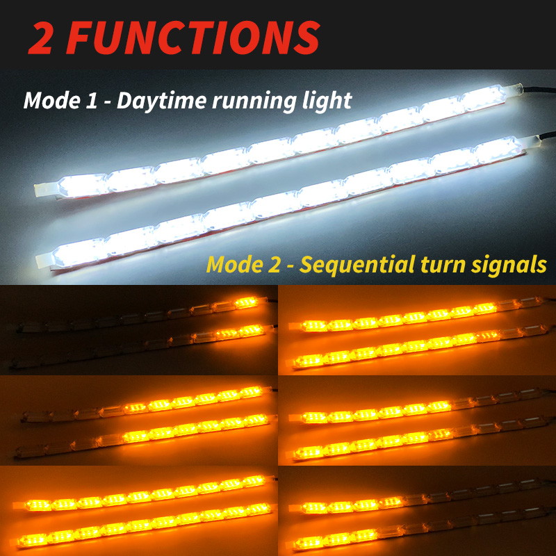 Tira de luces LED de circulación diurna para coche, luz diurna brillante, Flexible, DRL, intermitente, blanco y amarillo, 1 par