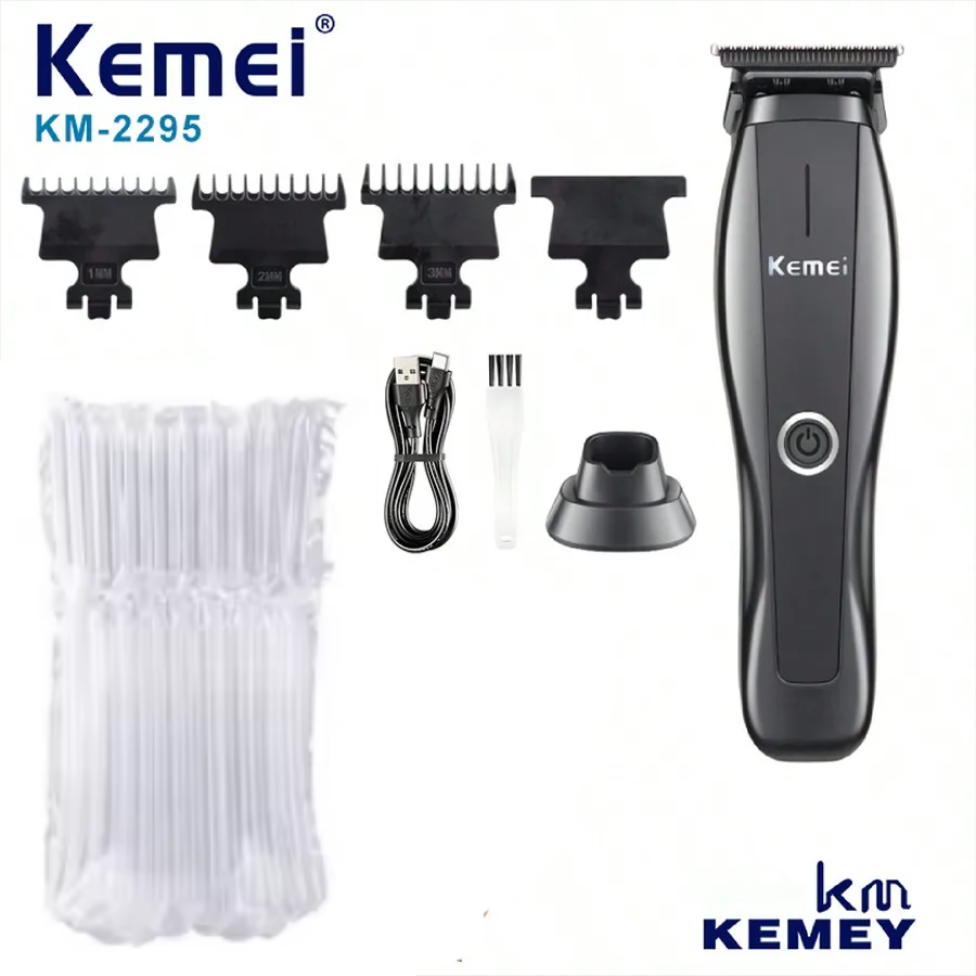 Cortadora de pelo Kemei KM-2295 de alta velocidad, máquina de peluquero con cuchilla DLC con soporte de carga, máquina de corte de pelo inalámbrica: BLANCO