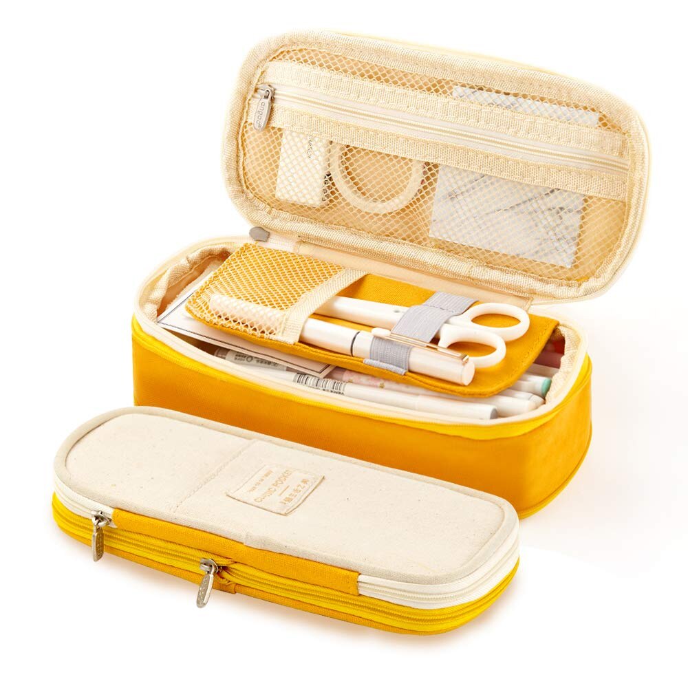Jodimitty Grote Capaciteit Potlood Tas Make-Up Pouch Duurzaam Studenten Briefpapier Tas Met Dubbele Rits Oxford Stof Opbergzakken: B 21.5x10x7cm