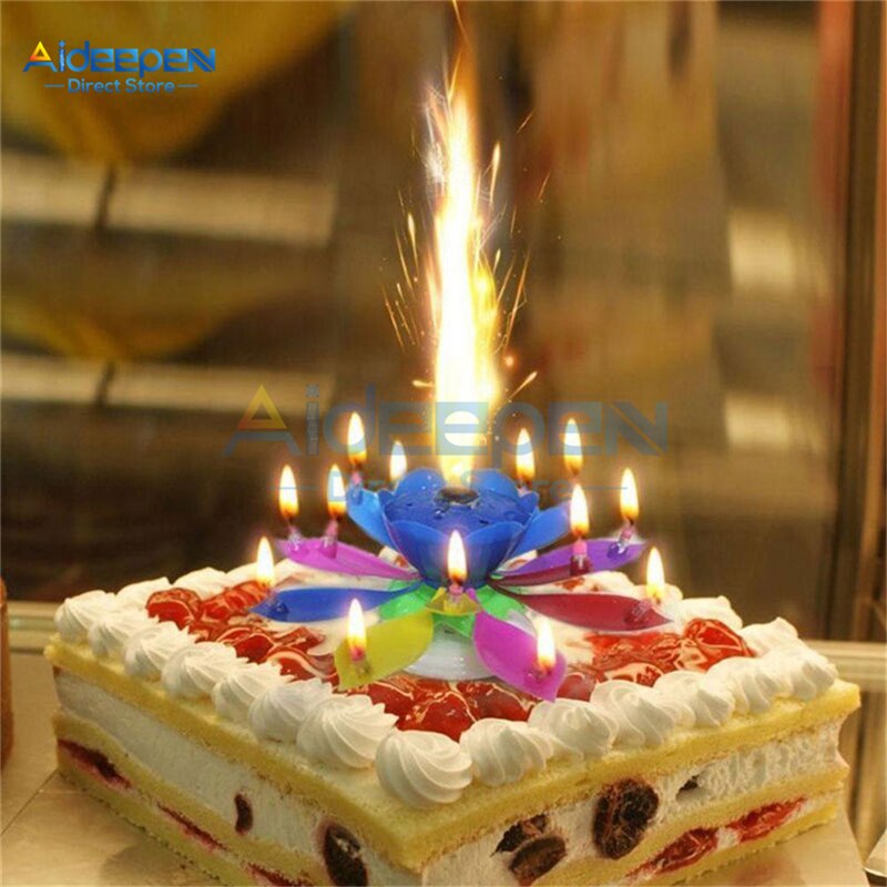 LotusBirthday-Velas giratorias de música, coloridas velas giratorias, Festival de Navidad, música decorativa, de boda, decoración de pasteles DIY