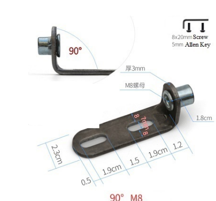 8Pcs 90 98 Degrees L Shaped Transforming Pivot Bracket M6 M8 Threaded Nut Furniture Chair Hardware Fitting: Silver