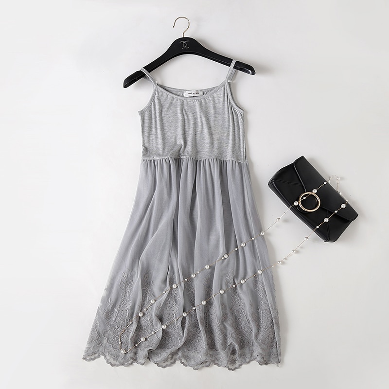 Summer medium-long spaghetti strap lace one-piece full slip female modal loose plus size sleeveless high waist basic underskirt