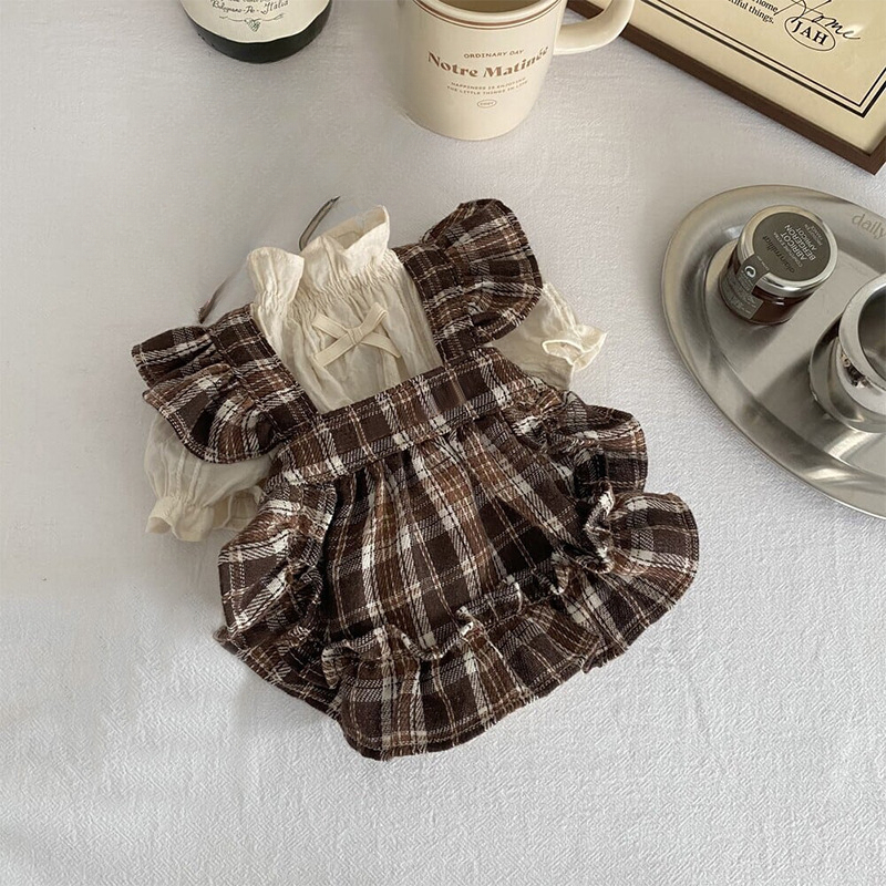 Falda con tirantes a cuadros para mascotas, camisa plisada a cuadros para gatos, camisetas interiores con lazo, ropa para cachorros, vestidos para perros pequeños, primavera y verano
