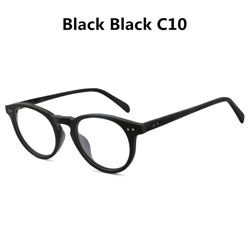 HDCRAFTE-Montura de gafas de madera para hombre y mujer, lentes ópticas miopes de lectura, redondas y lisas: Black C10