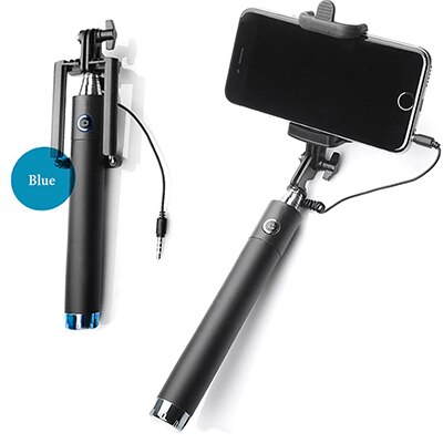 Extendable Folding Wired Selfie Stick Smartphone Monopod For Samsung Galaxy S9 iPhone Xr X Max 8 7 Plus 6 6s Huawei P20 Lite: Blue