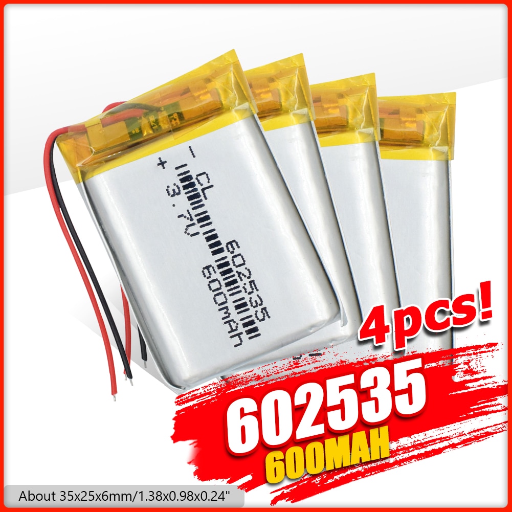 1/2/4 Pcs Oplaadbare Li-Polymer Lithium Batterij 602535 3.7V 600Mah Li-Po Ion Batterij vervanging Mini 602535 Li-Ion Bateria