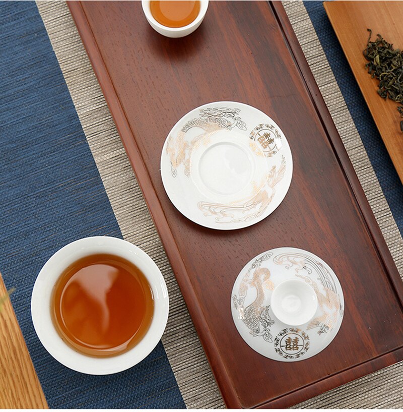 Exquisite Gaiwan tea set,Chinese traditional flower and bird pattern teacup,porcelain teapot tea set for travel easy kettle