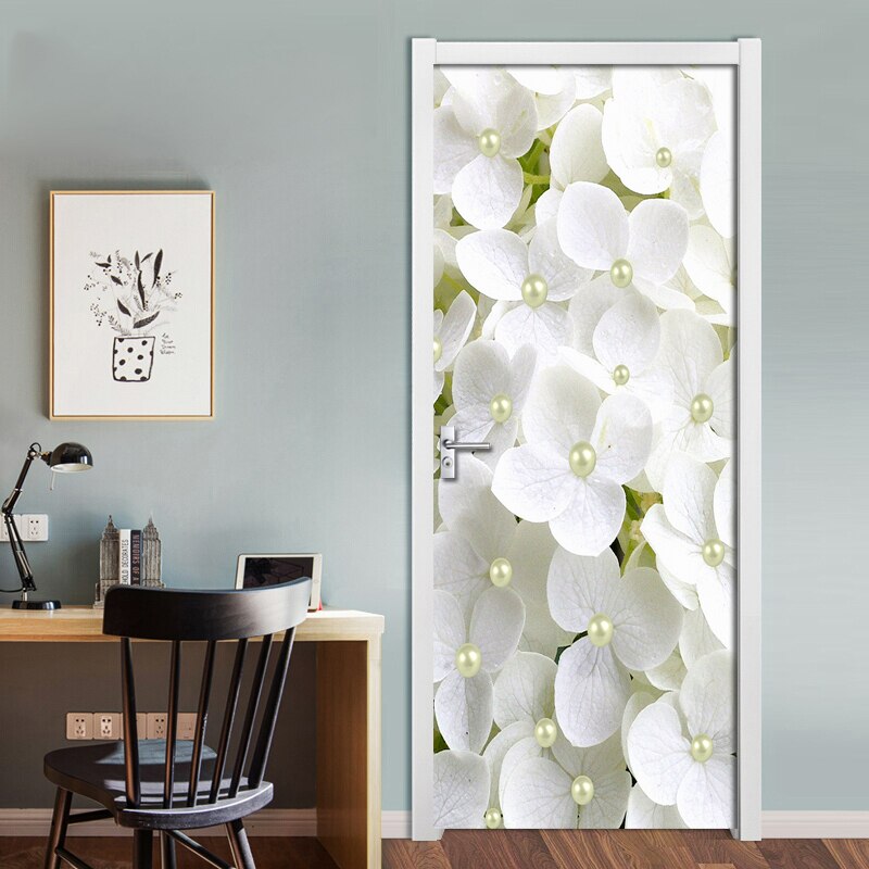 2 stk / sæt pvc selvklæbende 3d aftagelig dørklistermærke hvid blomst perle tapet stue dørindretning 3d mærkat væg klistermærke