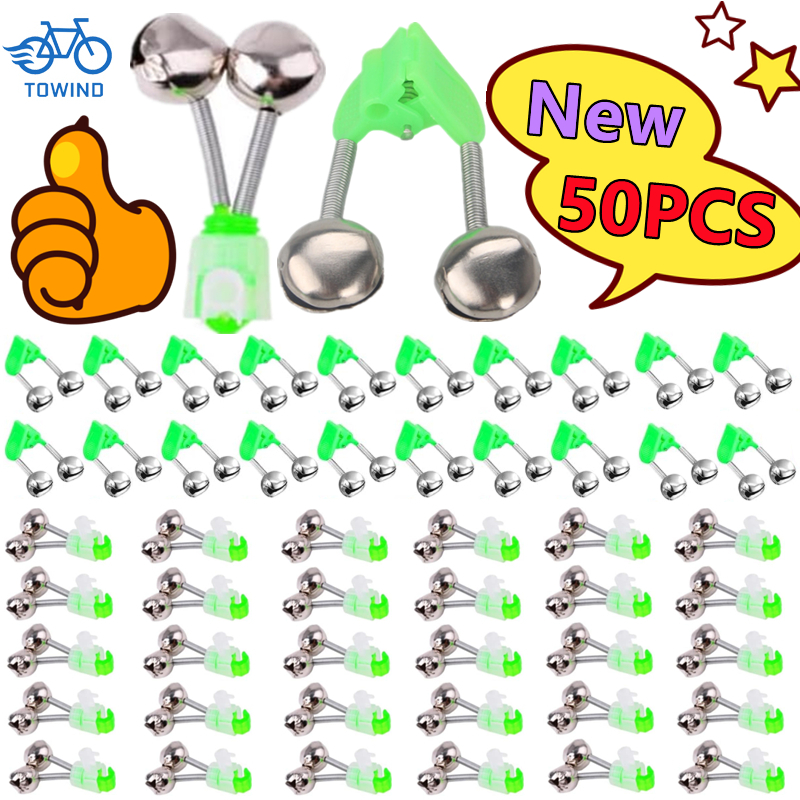 50-5PCS Dubbele Bellen Vissen Indicator Aas Alarm Luid Geluid Alert Bell Clips Nacht Hengel Bell visgerei Outdoor Vissen Bel
