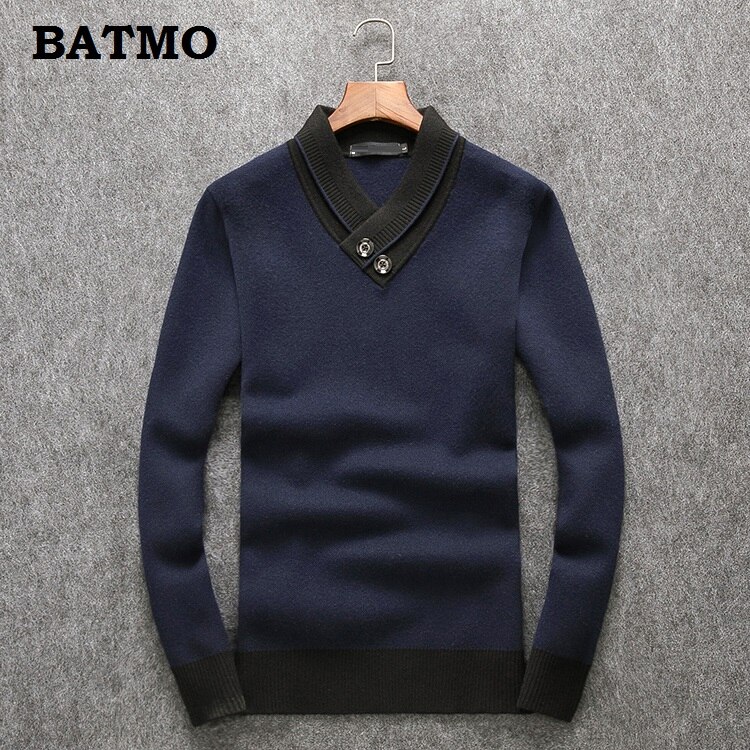 Batmo Herfst 90% Wol Casual Trui Mannen, Mannen Marine Blauw Truien 006