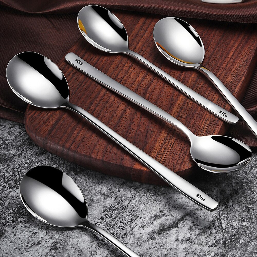 Stainless Steel Tableware Tea Spoon Ice Cream Dessert Spoon Picnic Dinnerware Kitchen Accessories Bar Tools Thicken Soup Spoons