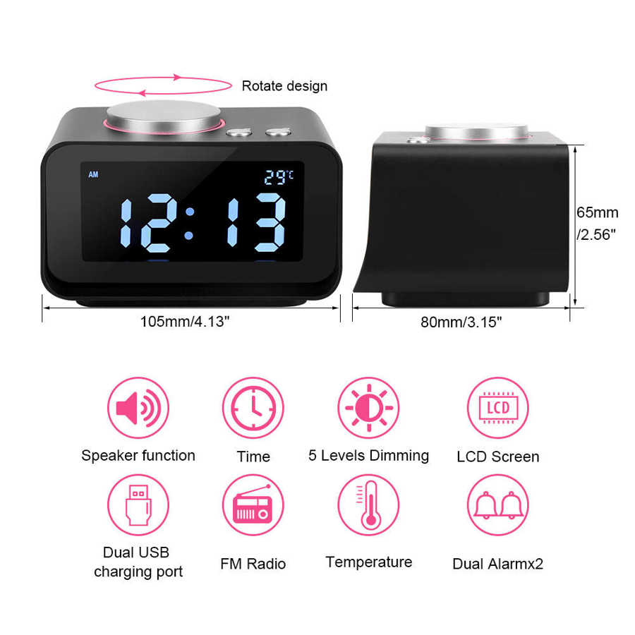 Alarm Clock Digital LCD Alarm Clock FM Radio with Speaker Function + Dual USB Charging Ports Speaker Alarm Clock