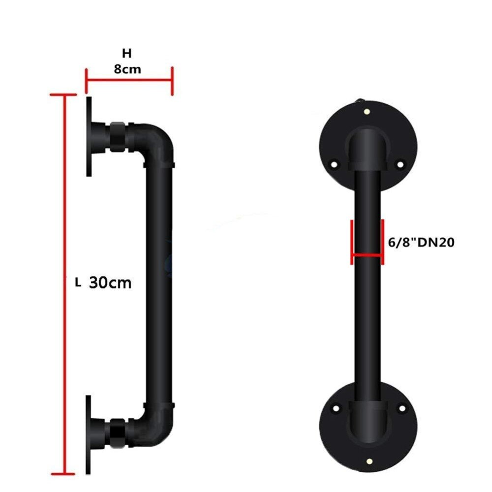 Handmade Medieval Retro Industrial Style Steel Pipe Interior Pull Door Handle Iron Black Antique Handles