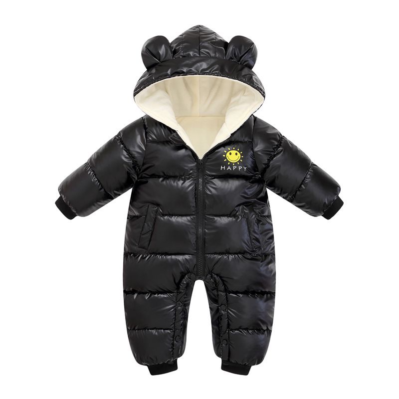 Baby Winter Snowsuit Plus Fluwelen Waterdichte Geen-Wassen Baby Jongen Meisje Jumpsuit Pasgeboren Romper Peuter Overalls Baby Jas Kleding: Black / 80