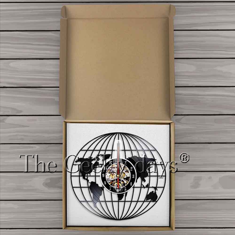 3D Globe Kaart Van Aarde Wandklok Kaart Klokken Maken Van Vinyl Record Wandklok Wolrd Kaart Decoratieve Muur Horloges decor Voor Kamer