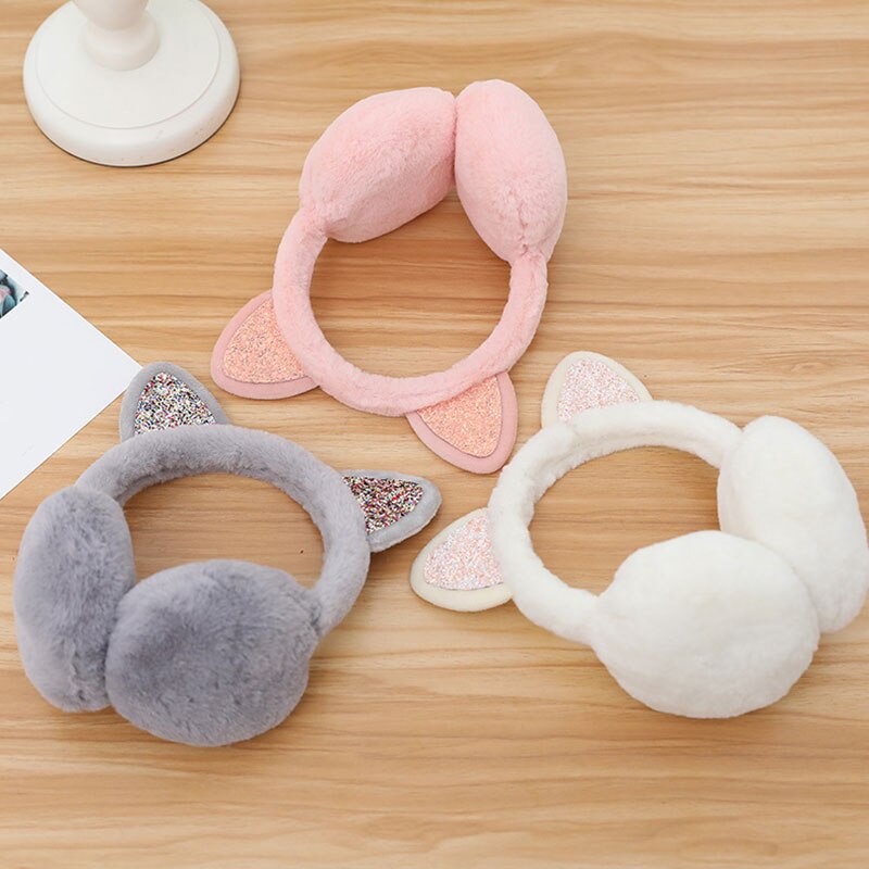 Ear Muffs Cat Animal Ears Warmer For Women Girls Cute Winter Outdoor Ear Cover Warm Sequin Earmuffs Fluffy Earflap Ear Warmers