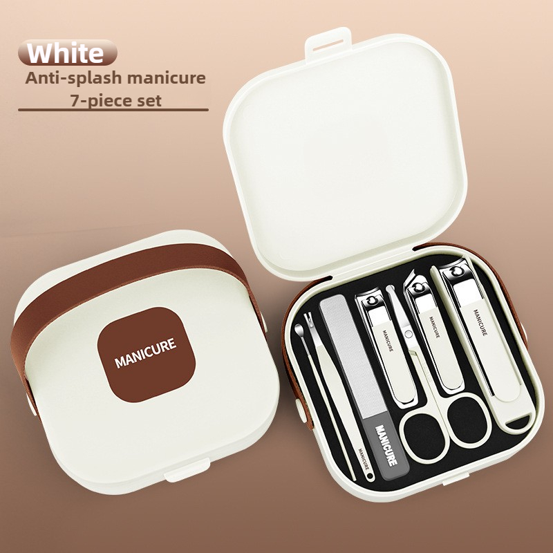 Conjunto completo de 7 peças de kit de manicure, cortador de unhas com cortador de cutícula, empurrador e aparador portátil, presente para mulheres e homens: Branco