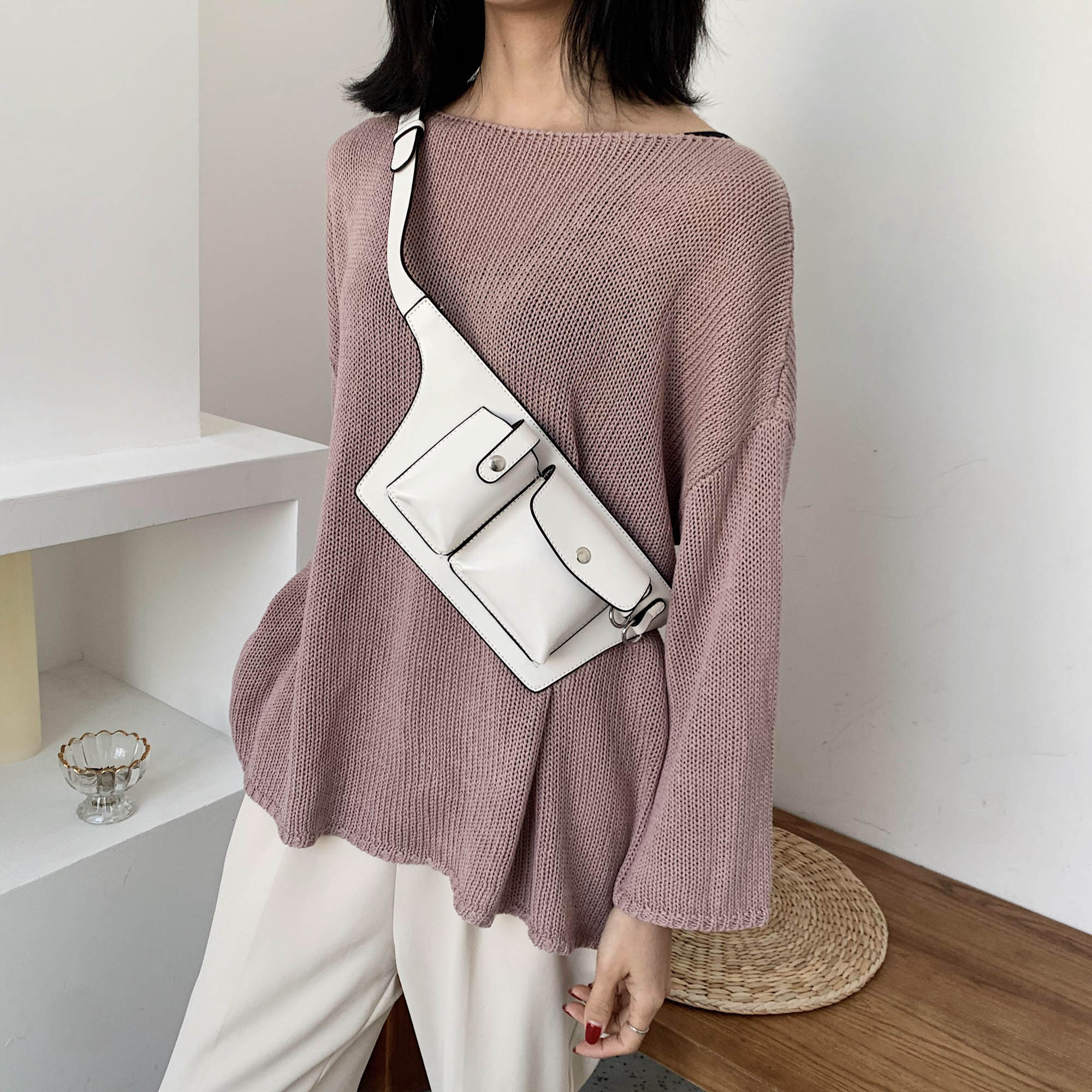 Jin Mantang High PU Waist Bag Female Waist Bag Casual Ladies Handbag Travel Portable Female Waist Bag