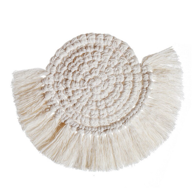 Posavasos de macramé tejidos a mano, cuerda de algodón del norte de Europa, manteles individuales trenzados, posavasos para decoración de mesa, posavasos resistentes al calor: GT046