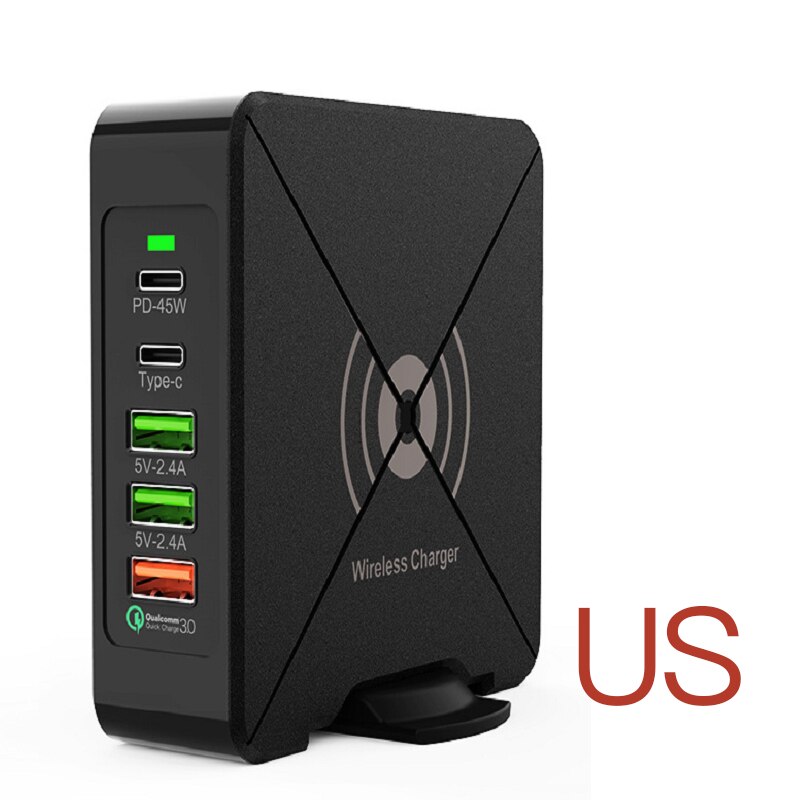 QC 3.0 PD Multi-port USB Charger Wireless Charging Head Quick Charge For IPhone Xiaomi Samsung Huawei 3 Ports Fast Charger: 04 Wireless US