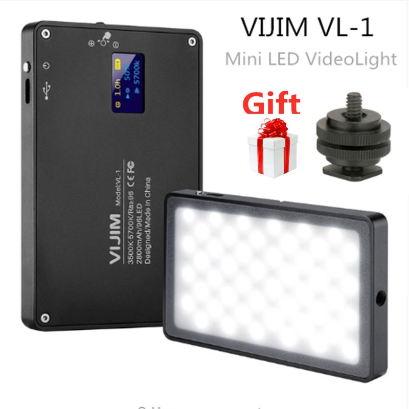 VIJIM VL-1 Mini luz Led para vídeo iluminación Vlog 96 cuentas 3500k-5700k para teléfono inteligente uno más DSLR cámara Sony A6400