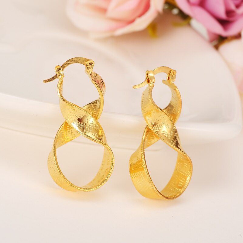 African Earrings Women 14 k Yellow Solid Gold Filled Number 8 Lucky Earrings Infinity Jewelry,Ethiopian/Arab/Middle East Nigeria