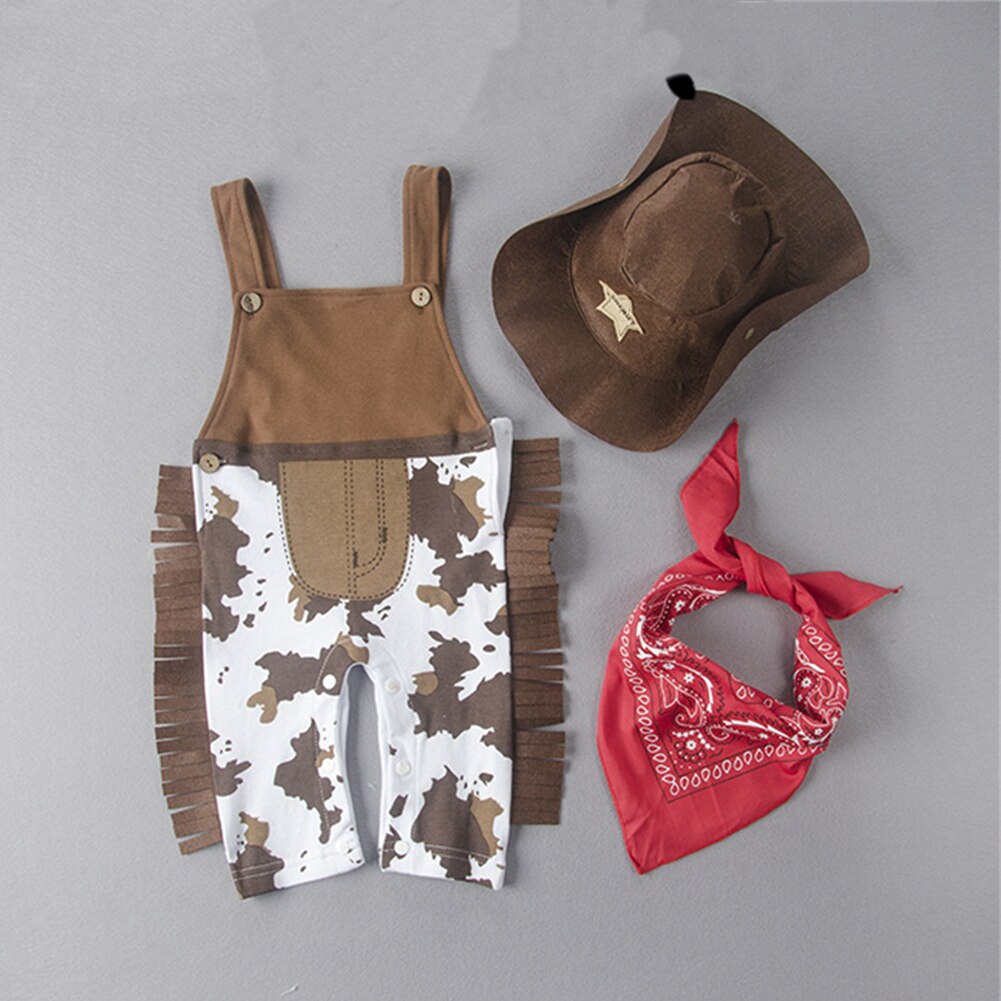 Baby Romper Infant Baby Boy Cowboy Outfit Set Kleider Strampler Dick cowboy hut + speichel handtuch Formale Anzug 3 stücke: 6m