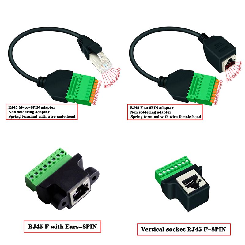 Bloque de terminales RJ45 a tornillo, conector 8P Ethernet Rj45 macho hembra a Cable adaptador de red de Terminal de tornillo de 8 pines para CCTV DVR