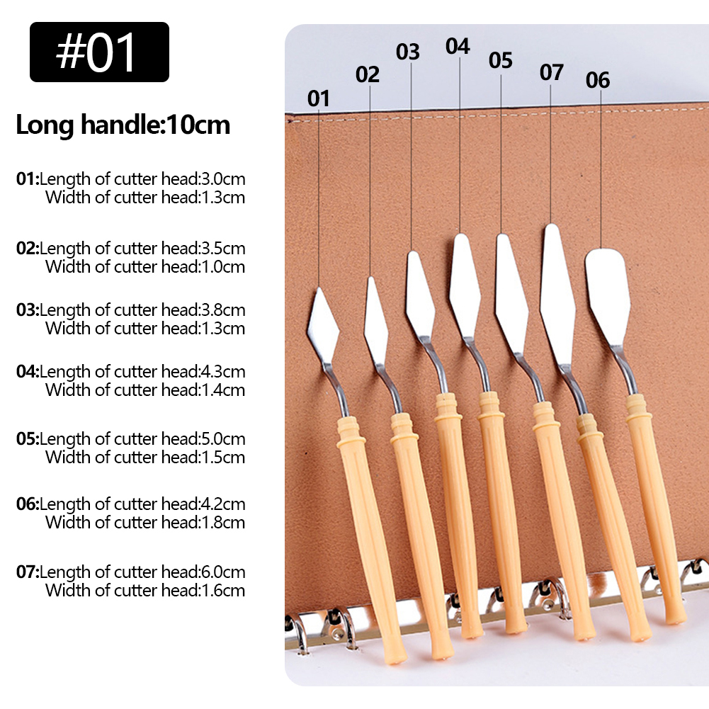 Spatule à peinture à l&#39;huile, en acier inoxydable, couteau de sélection de peinture, pour étudiants, outils d&#39;art d&#39;artiste, 7 pièces: 01